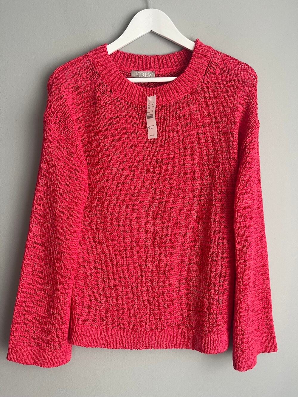 NWT J.Crew Montauk Pullover Sweater S Coral Red Open Knit $128 CT964 Coastal